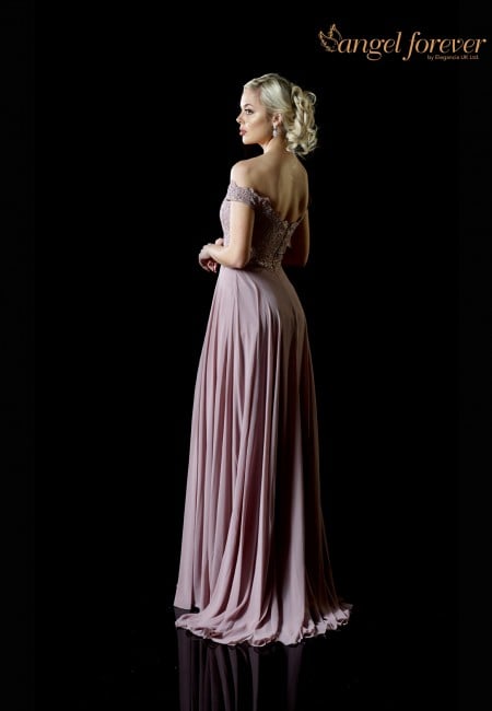 Angel Forever Pink Bardot Chiffon & Lace Prom Dress / Evening Dress